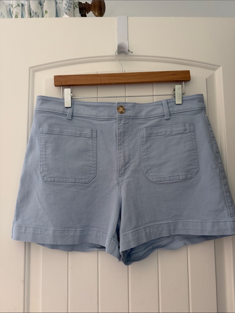 LOFT Light Blue High-Waist Cotton Shorts with Front Patch Pockets